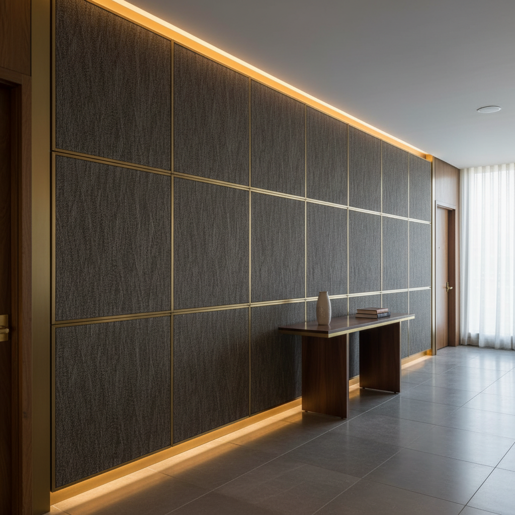 Woven Organic Texture Dark Graphite Upholstered Wall Panel | Architectural Fabrics