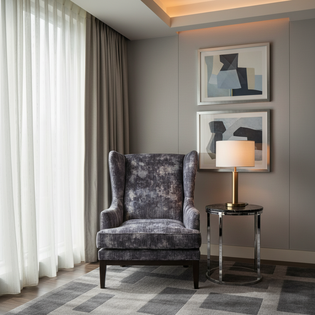 Distressed Velvet Texture Smoky Indigo Upholstered Chair | Architectural Fabrics