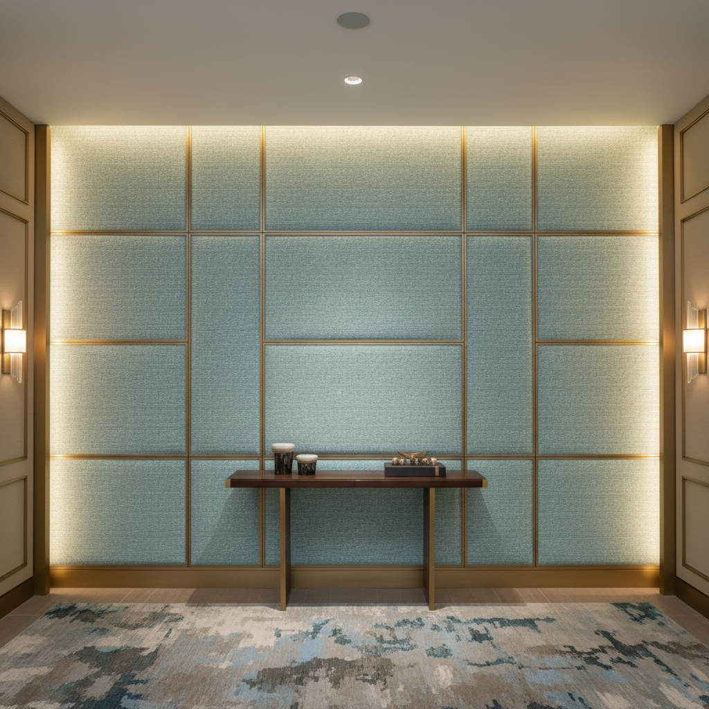Woven Basketweave Texture Aqua Mist Upholstered Wall Panel | Architectural Fabrics
