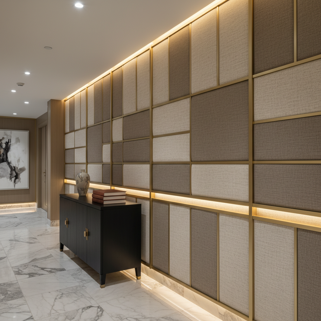 Monterey Hemp Transitional Taupe & Ecru Upholstered Wall Panel | Architectural Fabrics
