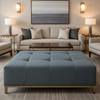 Fine Woven Texture Slate Blue Upholstered Ottoman | Architectural Fabrics