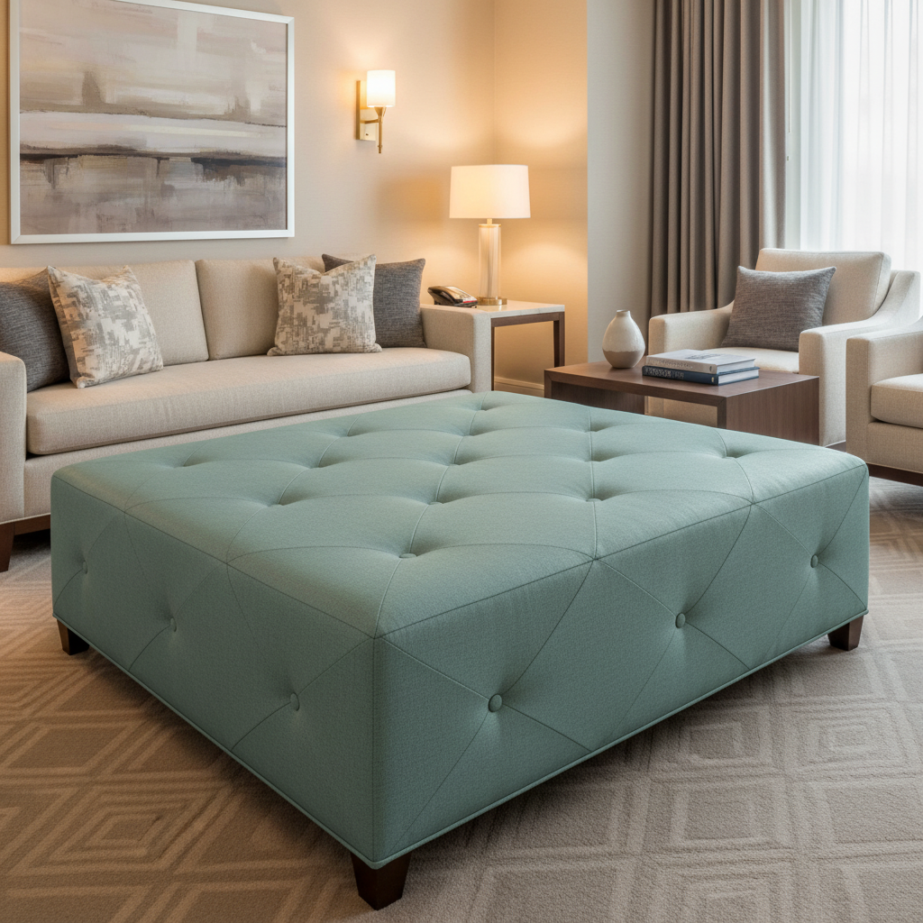 Nassau - Azure Upholstered Ottoman | Architectural Fabrics