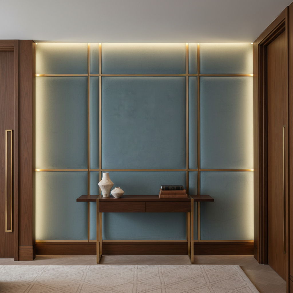 Smooth Matte Texture Dusty Teal Upholstered Wall Panel | Architectural Fabrics
