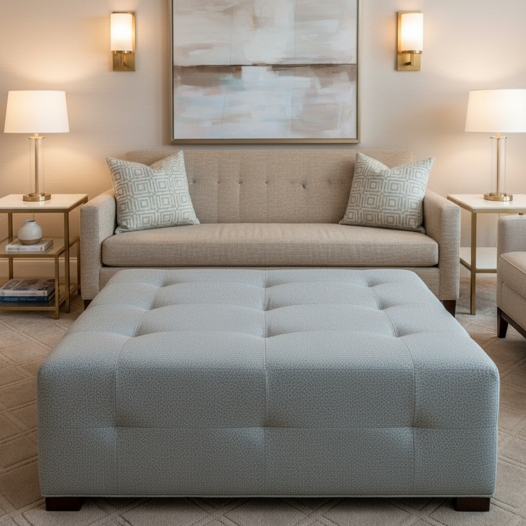 Quintana Bay - Sea Mist Upholstered Ottoman | Architectural Fabrics