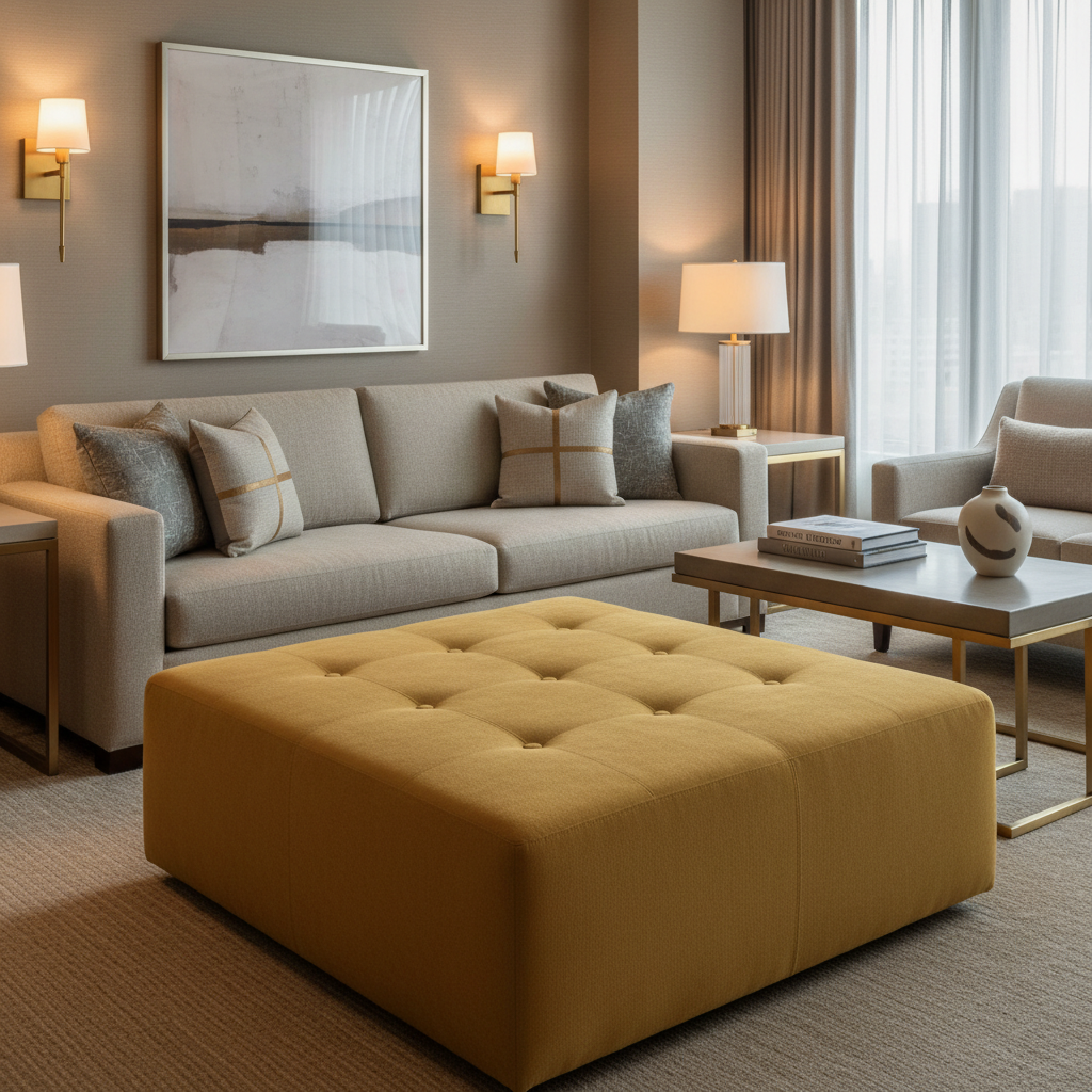 Ultrasuede Sunflower - Mustard Upholstered Ottoman | Ultrasuede Upholstery