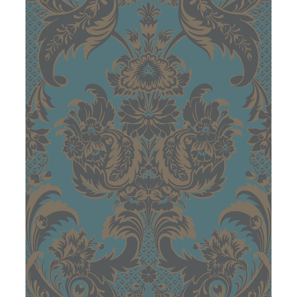 Wyndham - Teal And Charcoal  By Cole & Son | Cole & Son Albemarle | Damask Wallcovering Print