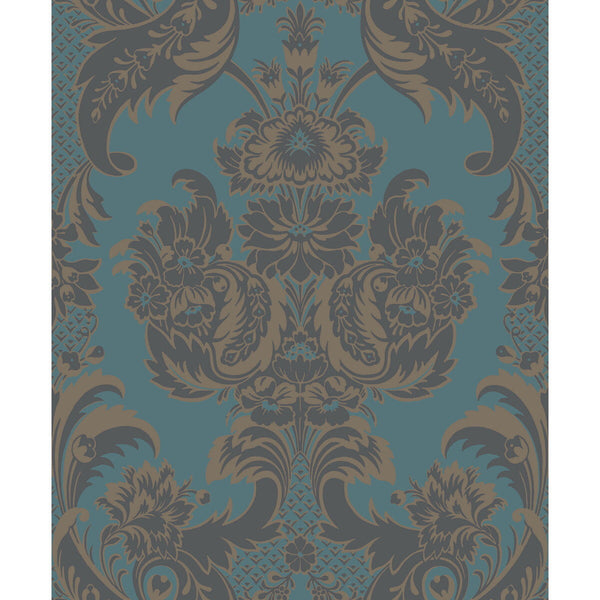 Wyndham - Teal And Charcoal  By Cole & Son | Cole & Son Albemarle | Damask Wallcovering Print