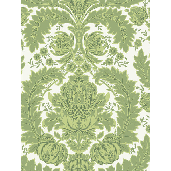 Coleridge - Green And Ivory  By Cole & Son | Cole & Son Albemarle | Damask Wallcovering Print