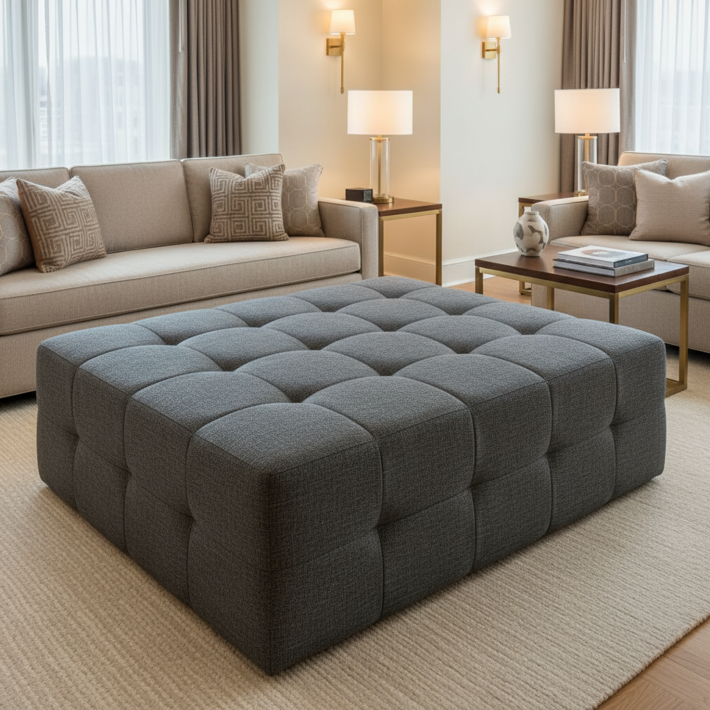 Tweed Bay - Charcoal Upholstered Ottoman | Architectural Fabrics