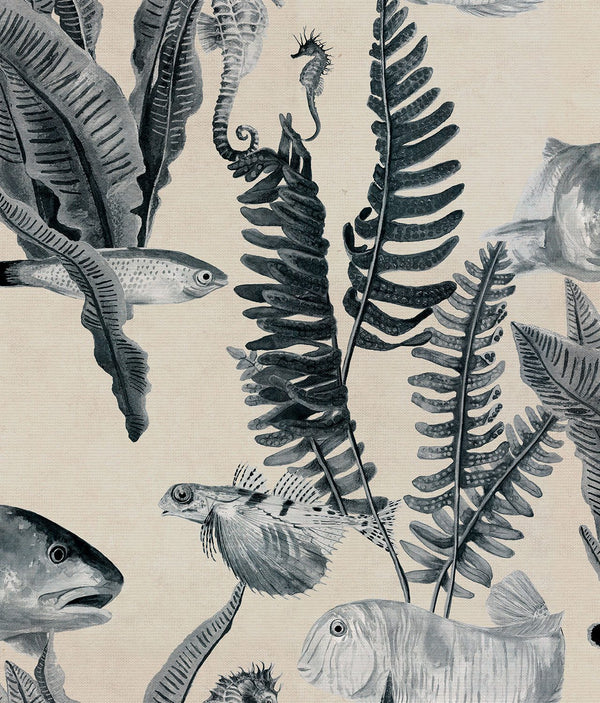 Bank of Fish Black & White, Roll Vinyl Wallcoverings | Coordonné
