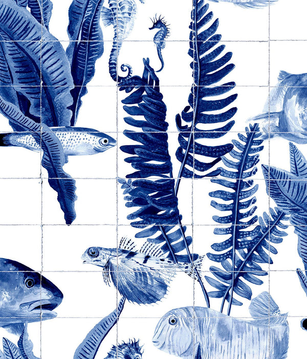 Bank of Fish Blue, Roll Vinyl Wallcoverings | Coordonné