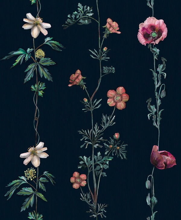 Climbing Flowers Navy, Roll Vinyl Wallcoverings | Coordonné