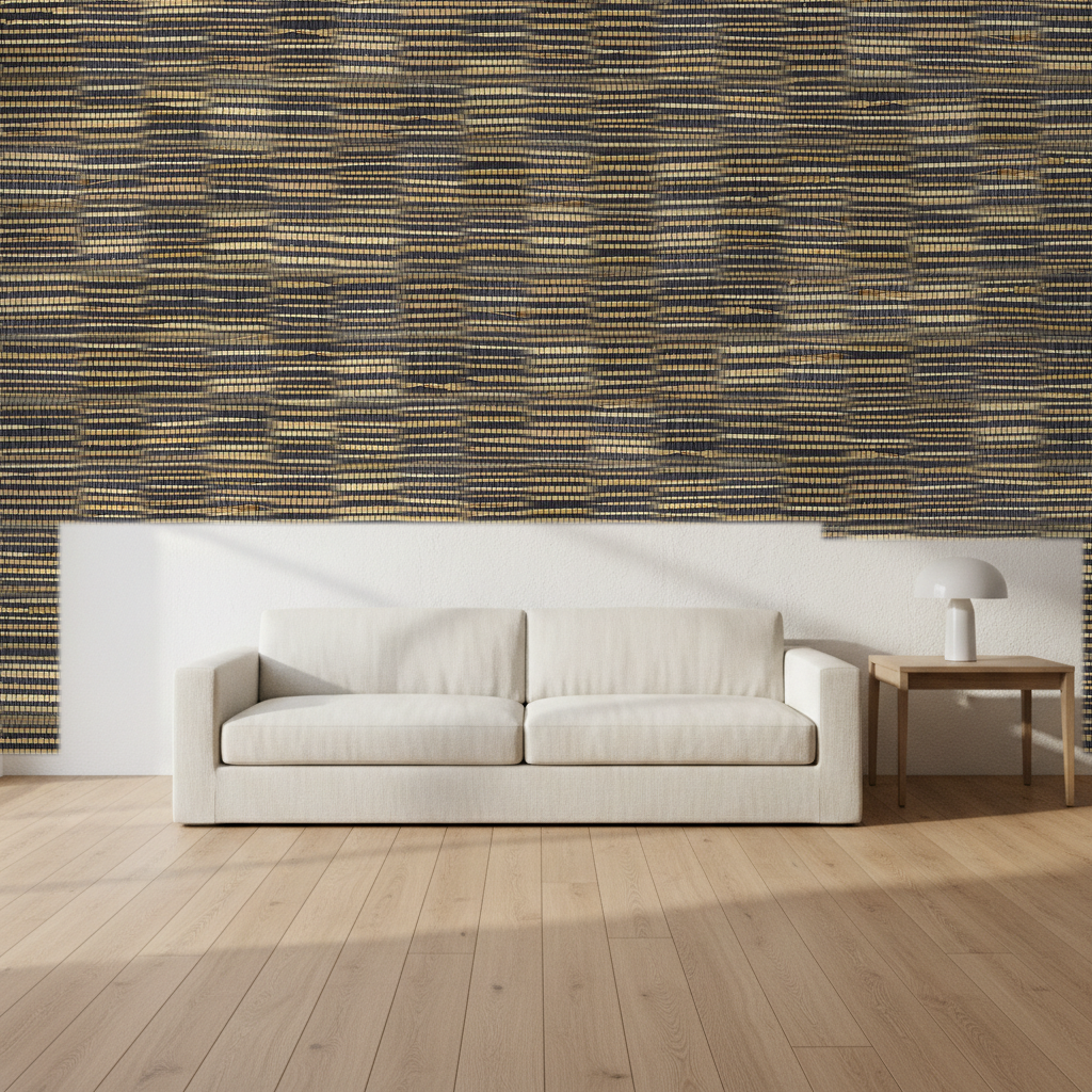 Nantucket Grasscloth Black Tan Wallcovering | Phillipe Romano room setting