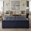 Smooth Matte Texture Deep Indigo Upholstered Ottoman | Architectural Fabrics