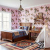 The Original Yeeha 1950's Cowboy - Pink Mid-Century Modern | Architectural Wallcoverings - Boys Adventure Bedroom Room Setting