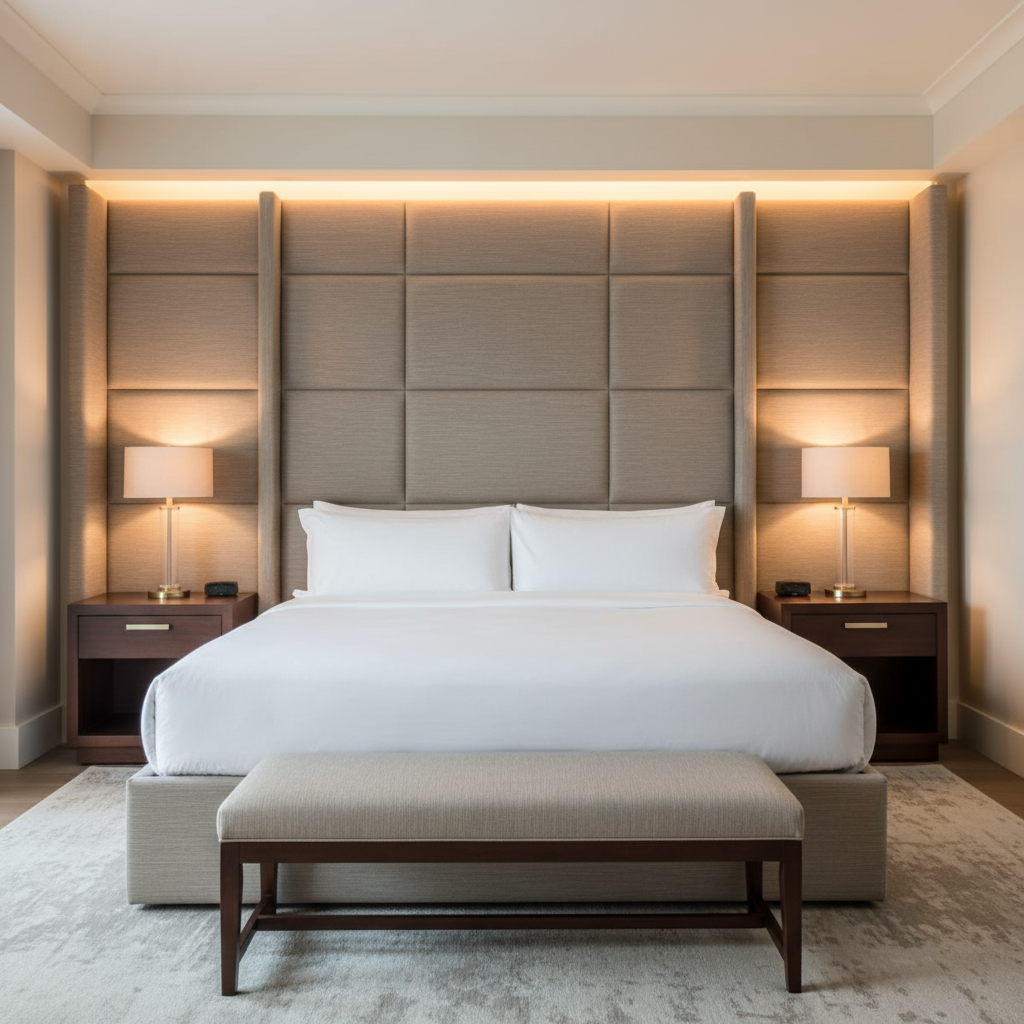 Fine Ribbed Weave Soft Taupe Upholstered Headboard | Architectural Fabrics