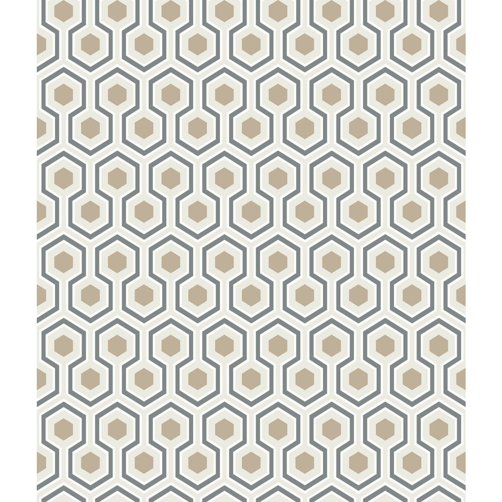 Hicks Hexagon - Gilver/Wt/Bk Grey By Cole & Son | Cole & Son Contemporary Restyled |Modern Geometric Wallcovering Print