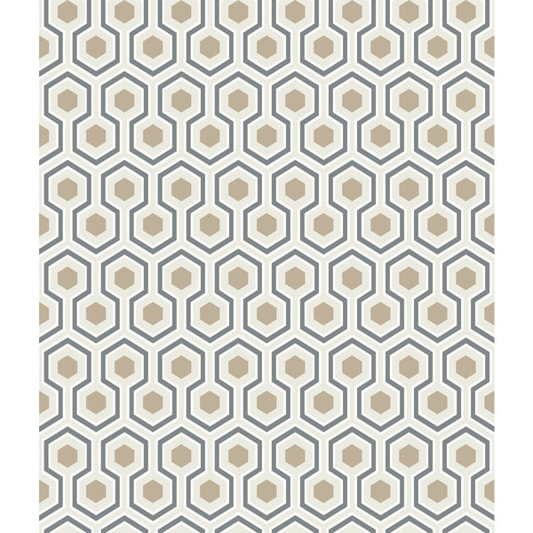 Hicks Hexagon - Gilver/Wt/Bk Grey By Cole & Son | Cole & Son Contemporary Restyled |Modern Geometric Wallcovering Print