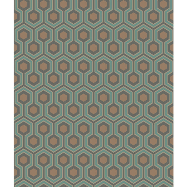 Hicks Hexagon - Teal/Gold Green By Cole & Son | Cole & Son Contemporary Restyled |Modern Geometric Wallcovering Print