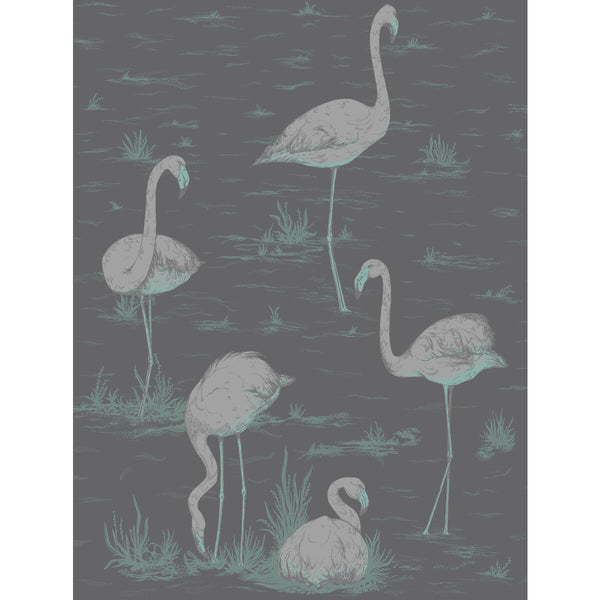 Flamingos - Teal/Slvr/Bk Green By Cole & Son | Cole & Son Contemporary Restyled | Novelty Wallcovering Print