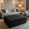 Tropical Trellis - Black Upholstered Ottoman | Architectural Fabrics