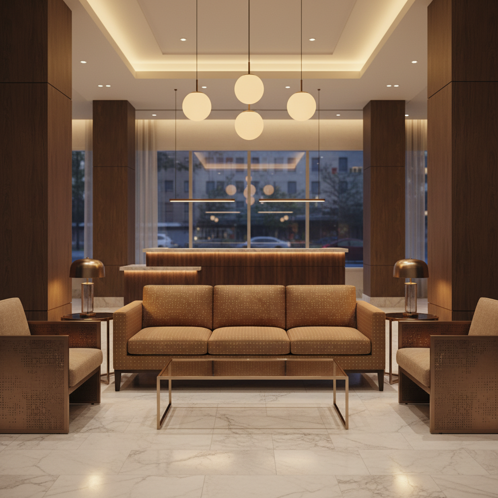 Analog - Burnished Bronze Etched Polyurethane Upholstered Sofa | Architectural Fabrics