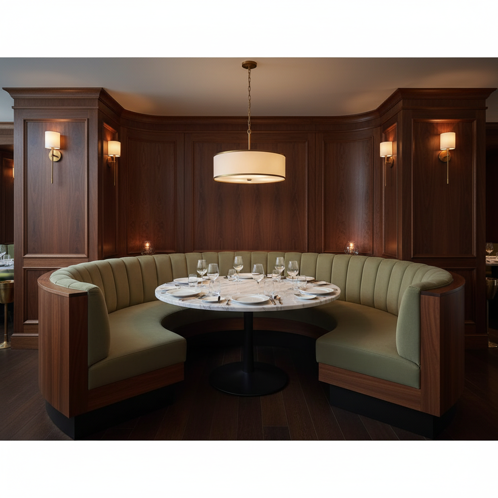 Smooth Matte Texture Dusty Olive Upholstered Banquette | Architectural Fabrics