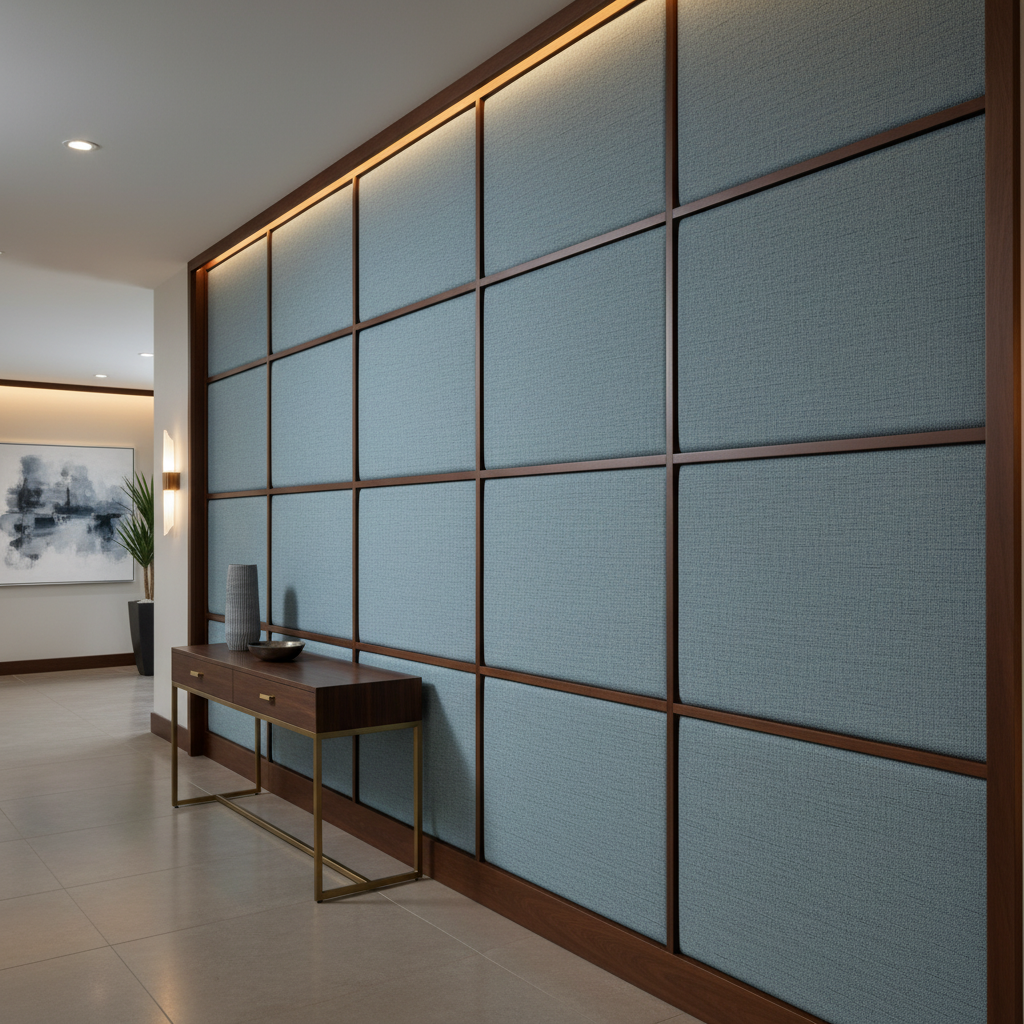 Abaca - Slate Blue Tekloom Performance Upholstered Wall Panel | Architectural Fabrics