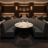 Fine Pebble Grain Deep Charcoal Upholstered Banquette | Architectural Fabrics