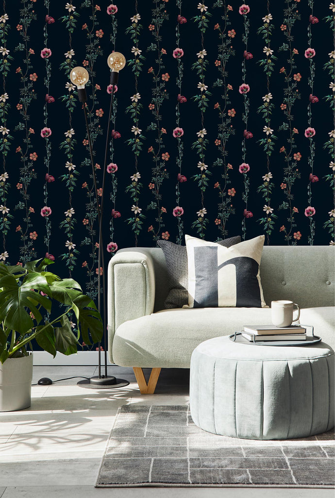 Climbing Flowers Navy, Roll Vinyl