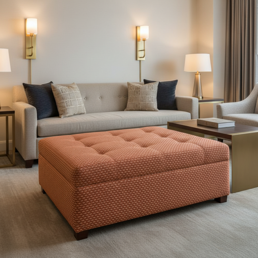 Woven Dot Pattern Terracotta Clay Upholstered Ottoman | Architectural Fabrics