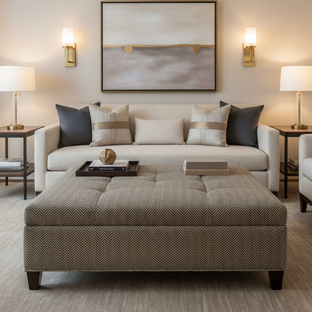 Emerald Beach - Titanium Tekloom Upholstered Ottoman | Architectural Fabrics