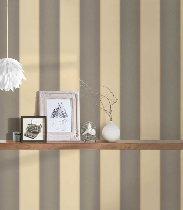 Versace Metallic Stripe Cream, Grey Wallcovering | Versace