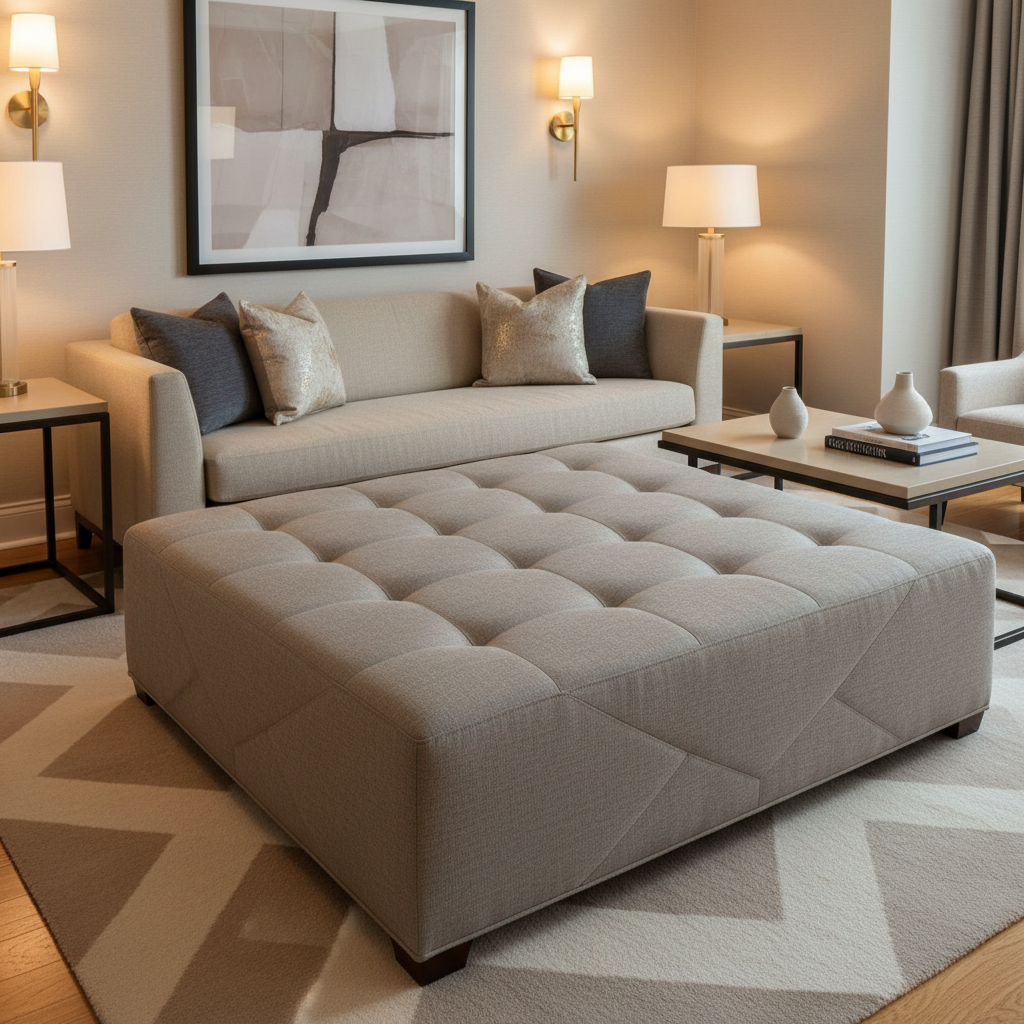 Linen Island - Flint Upholstered Ottoman | Architectural Fabrics