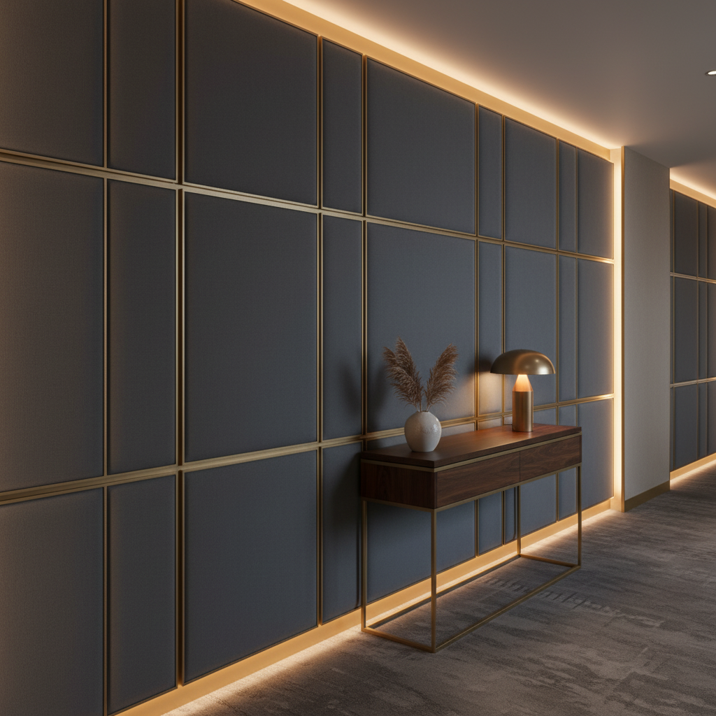 Smooth Solid Texture Deep Graphite Upholstered Wall Panel | Architectural Fabrics