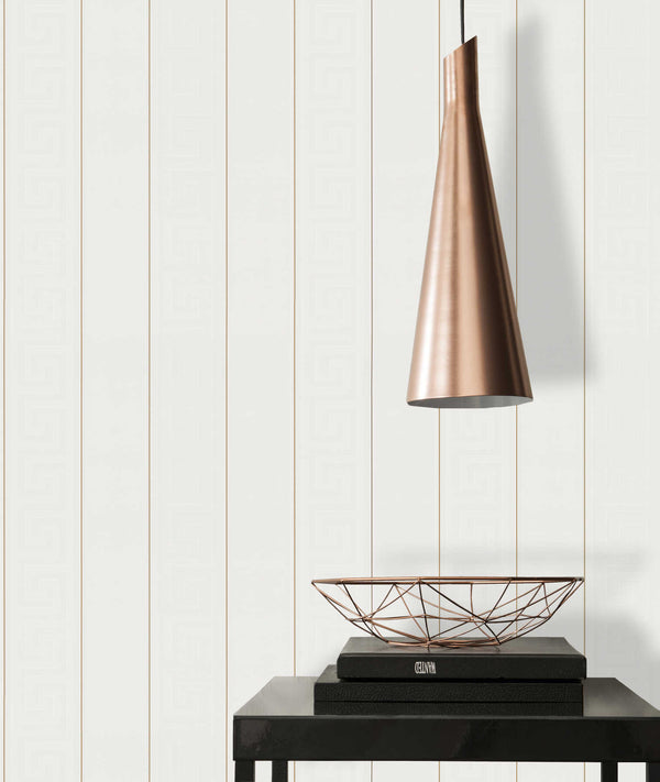 Meander Stripe White, Gold Wallcovering | Versace
