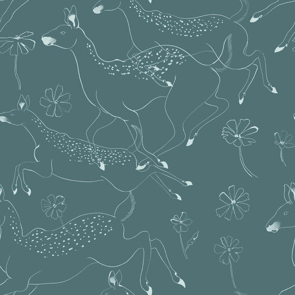 Jumping Bambis Teal, Roll Vinyl Wallcoverings | Coordonné