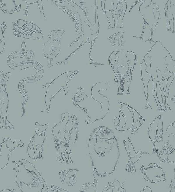 Zoology Blue, Roll Vinyl Wallcoverings | Coordonné