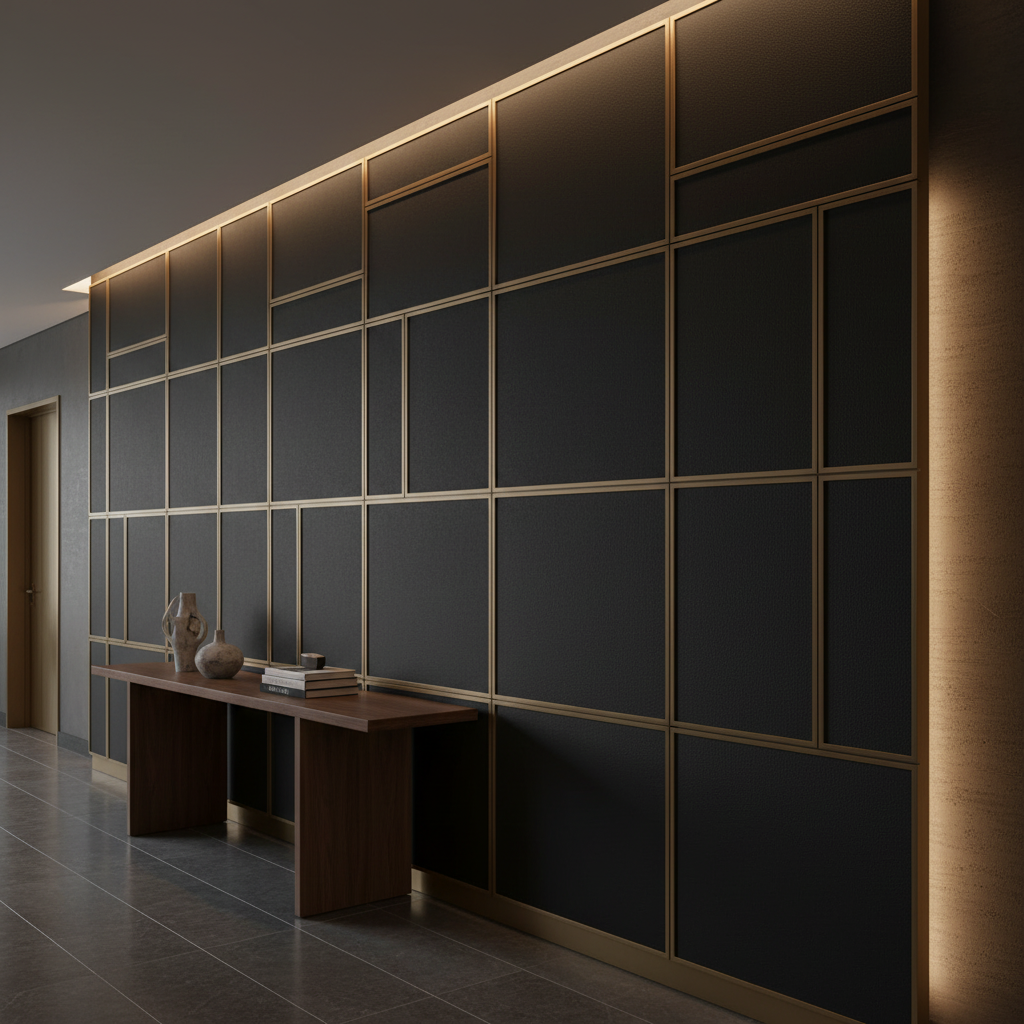 Fine Pebble Grain Deep Onyx Upholstered Wall Panel | Architectural Fabrics