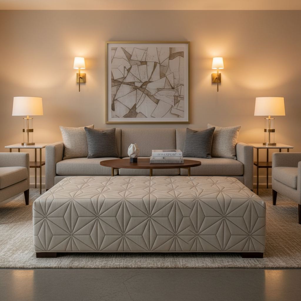 Axis - Axis Etched Polyurethane Upholstered Ottoman | Architectural Fabrics