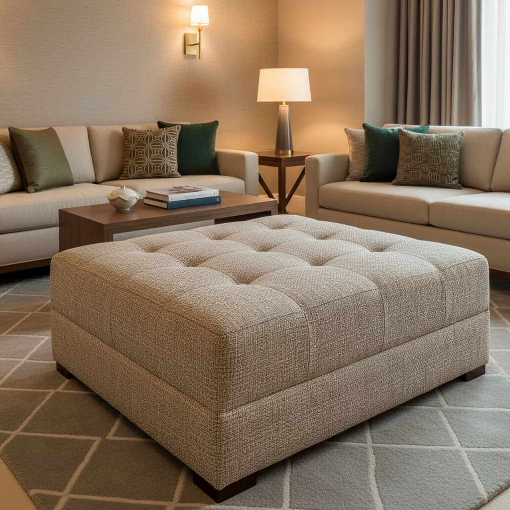 Rattan Bay - Desert Upholstered Ottoman | Architectural Fabrics