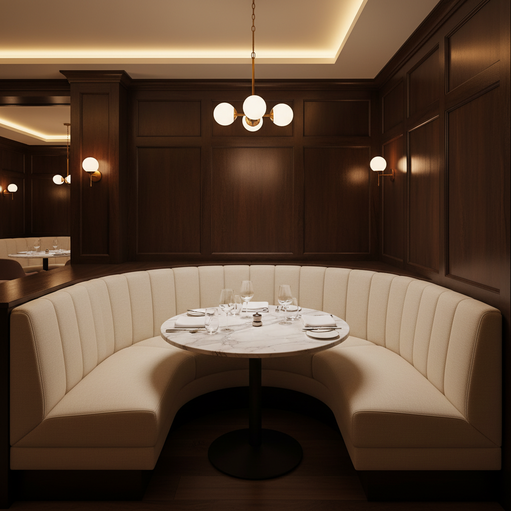 Subtle Linen Texture Soft Cream Upholstered Banquette | Architectural Fabrics