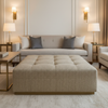 Woven Chevron Texture Neutral Taupe Upholstered Ottoman | Architectural Fabrics
