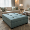 Woven Basketweave Texture Coastal Blue Upholstered Ottoman | Architectural Fabrics