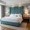 Fine Pebble Grain Aqua Teal Upholstered Headboard | Architectural Fabrics
