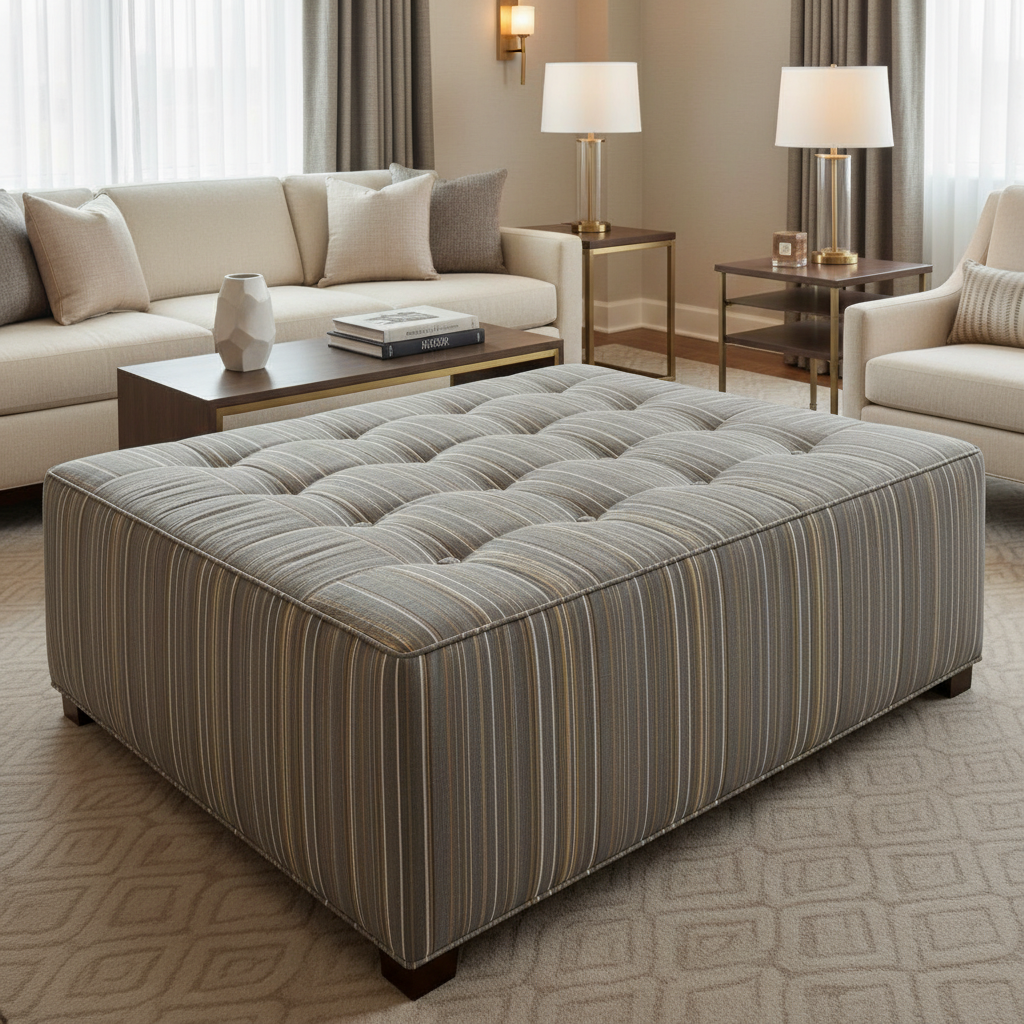 Sandy Point Stripe - Drizzle Upholstered Ottoman | Architectural Fabrics