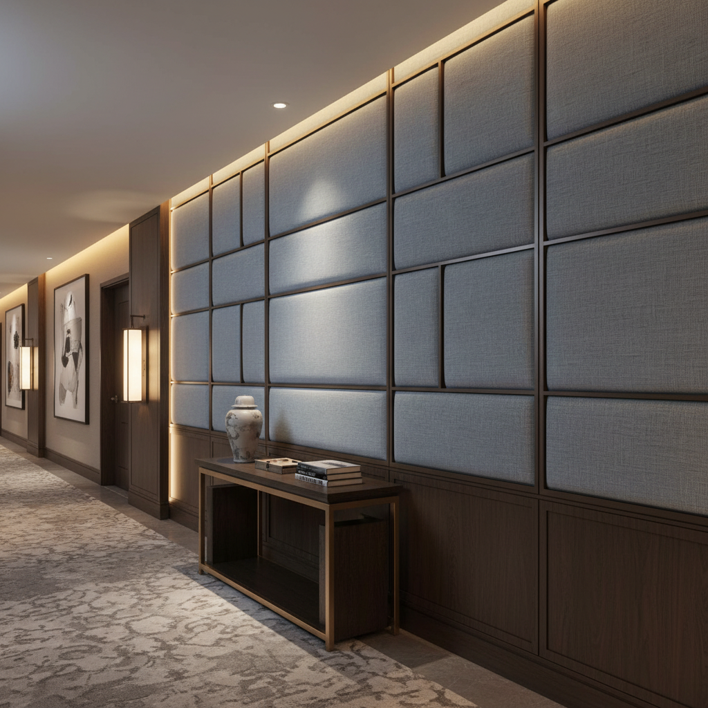 Woven Linen Texture Slate Blue Upholstered Wall Panel | Architectural Fabrics