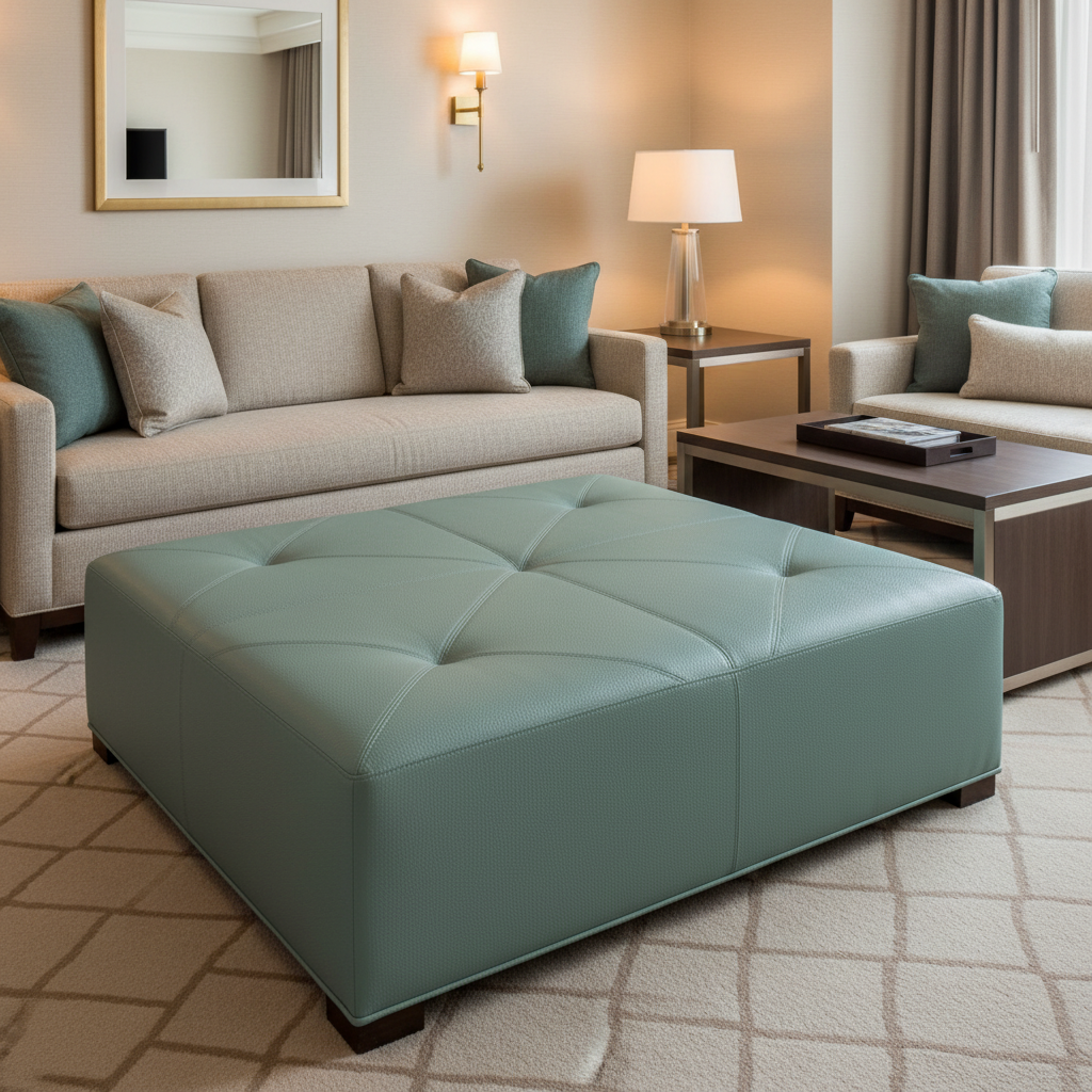 Fine Pebble Grain Seafoam Tint Upholstered Ottoman | Architectural Fabrics