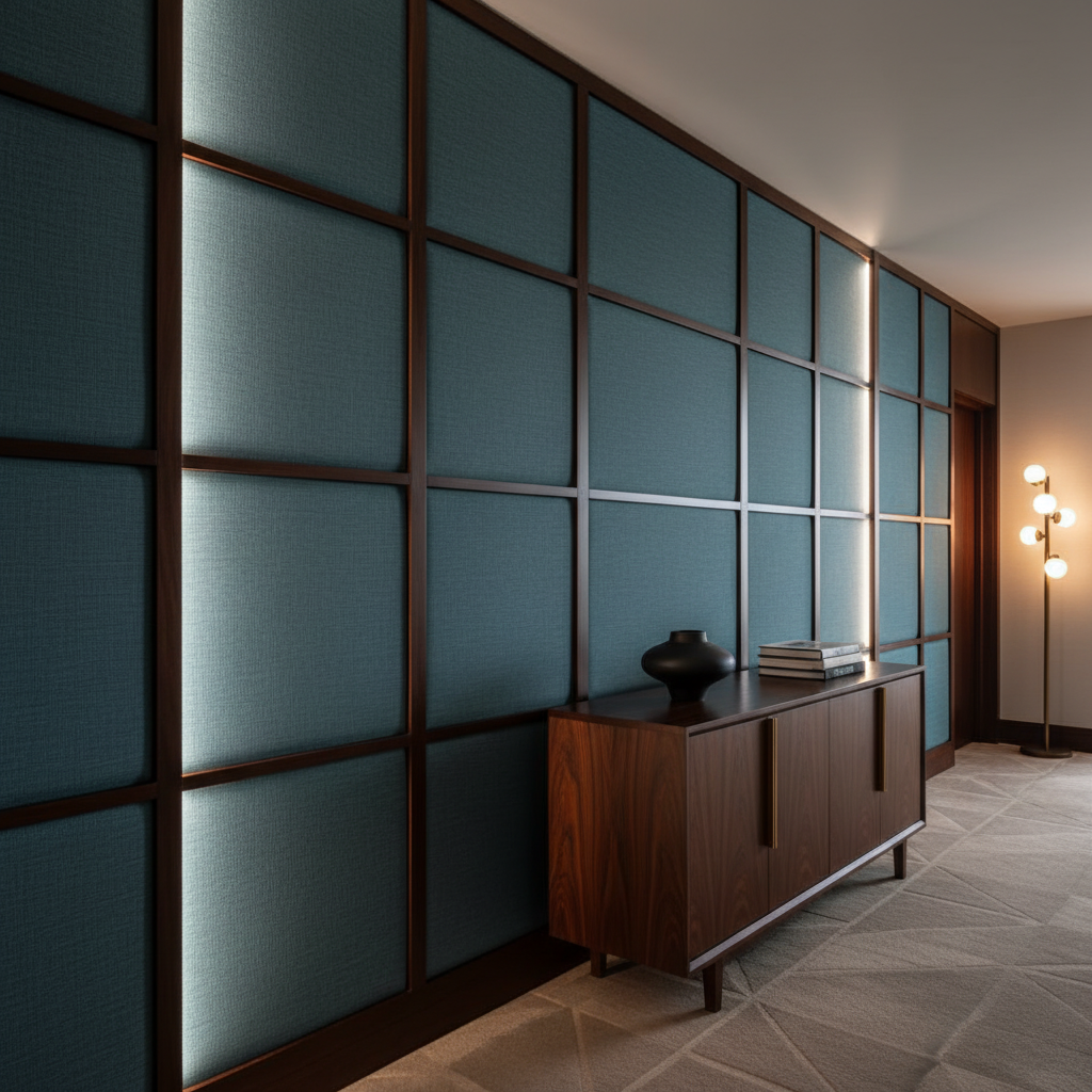 Fine Woven Texture Deep Teal Upholstered Wall Panel | Architectural Fabrics