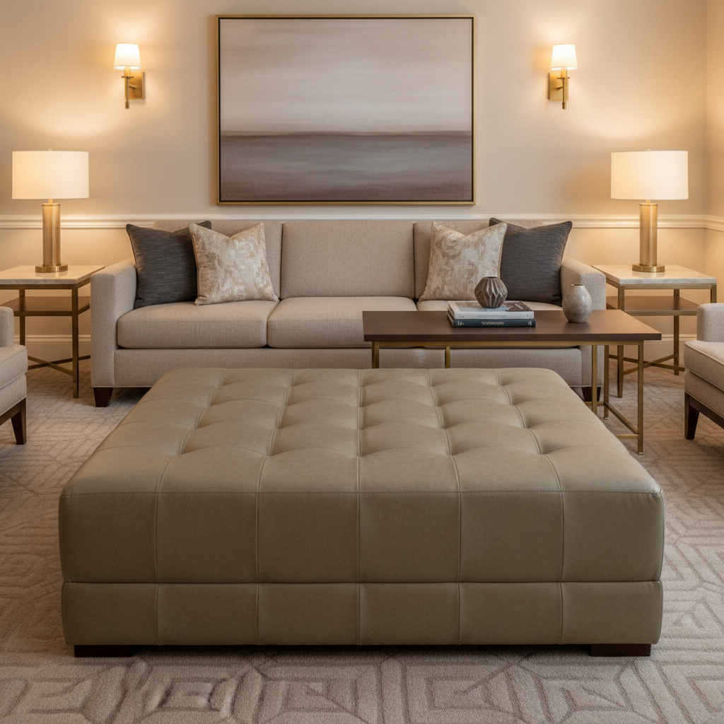 Aarden - Earthen Taupe Silicone Hybrid Upholstered Ottoman | Architectural Fabrics